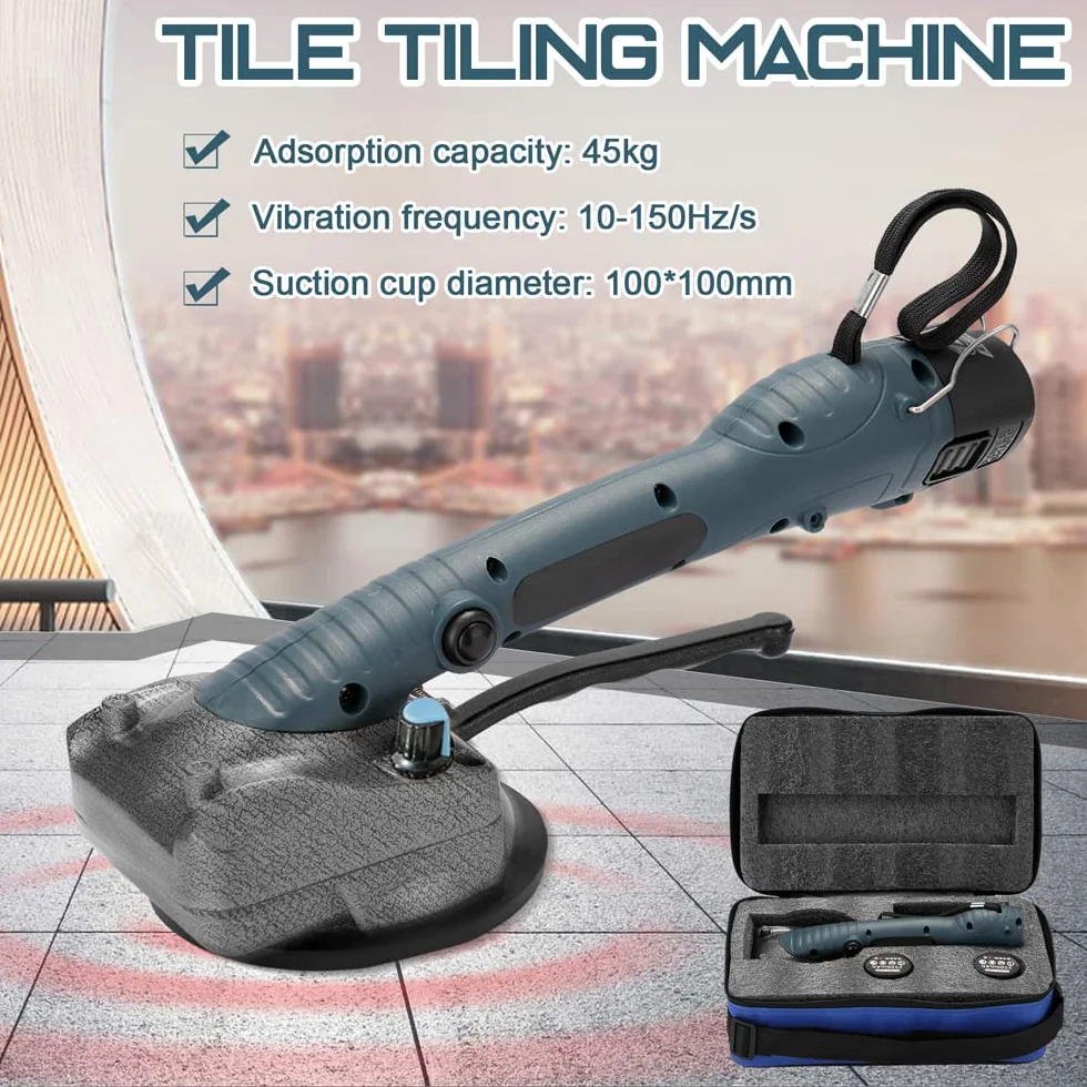 Piastrellatrice per piastrelle, piastrellatrice portatile per la posa di piastrelle, strumento di vibrazione 10-150Hz, 10 velocità regolabili, con ventosa 100 * 100mm, 2 batterie al litio