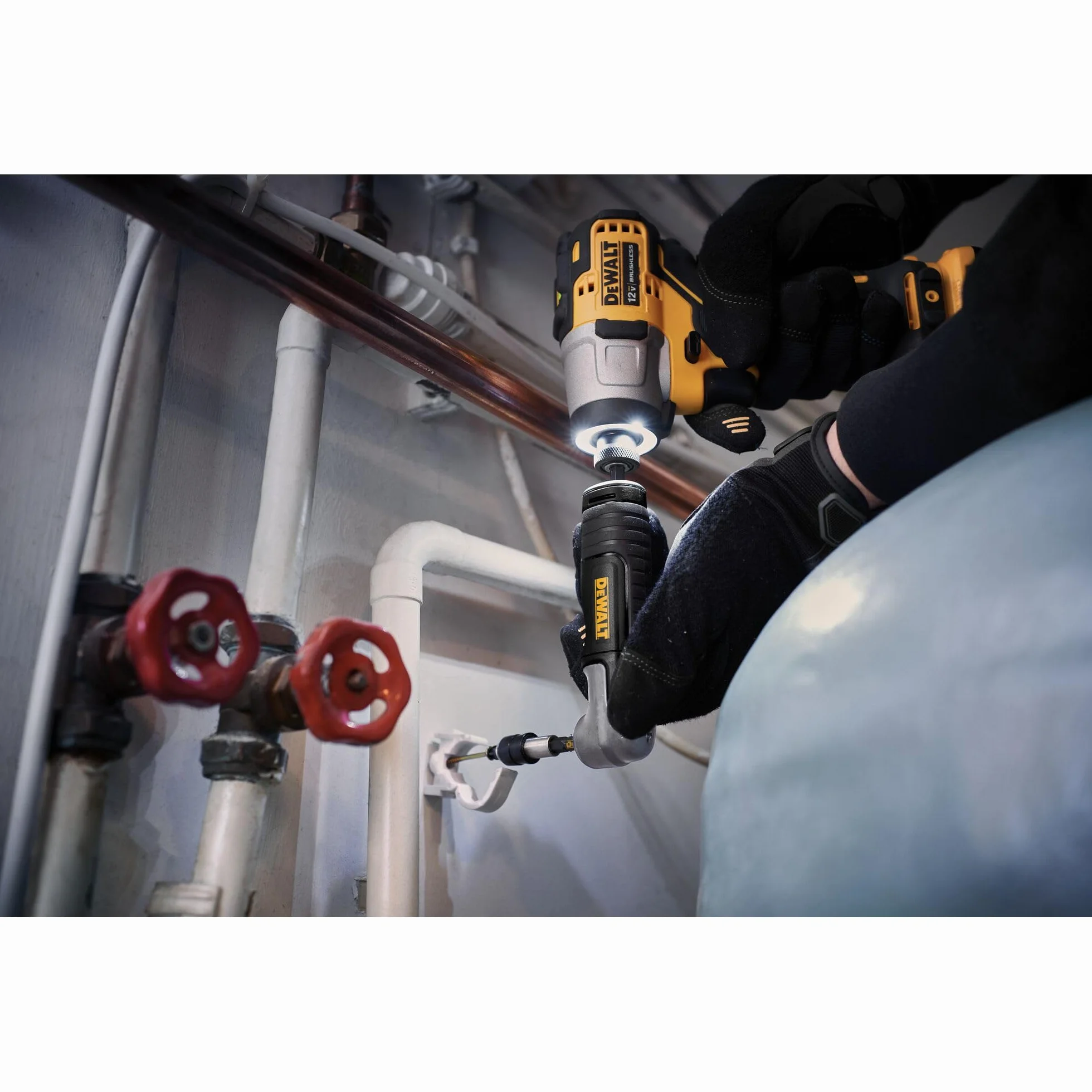 DEWALT Adattatore per trapano ad angolo retto, FlexTorq, sistema 4 in 1, compatto, albero flessibile dritto, 30,5 cm (DWAMRASETFT)