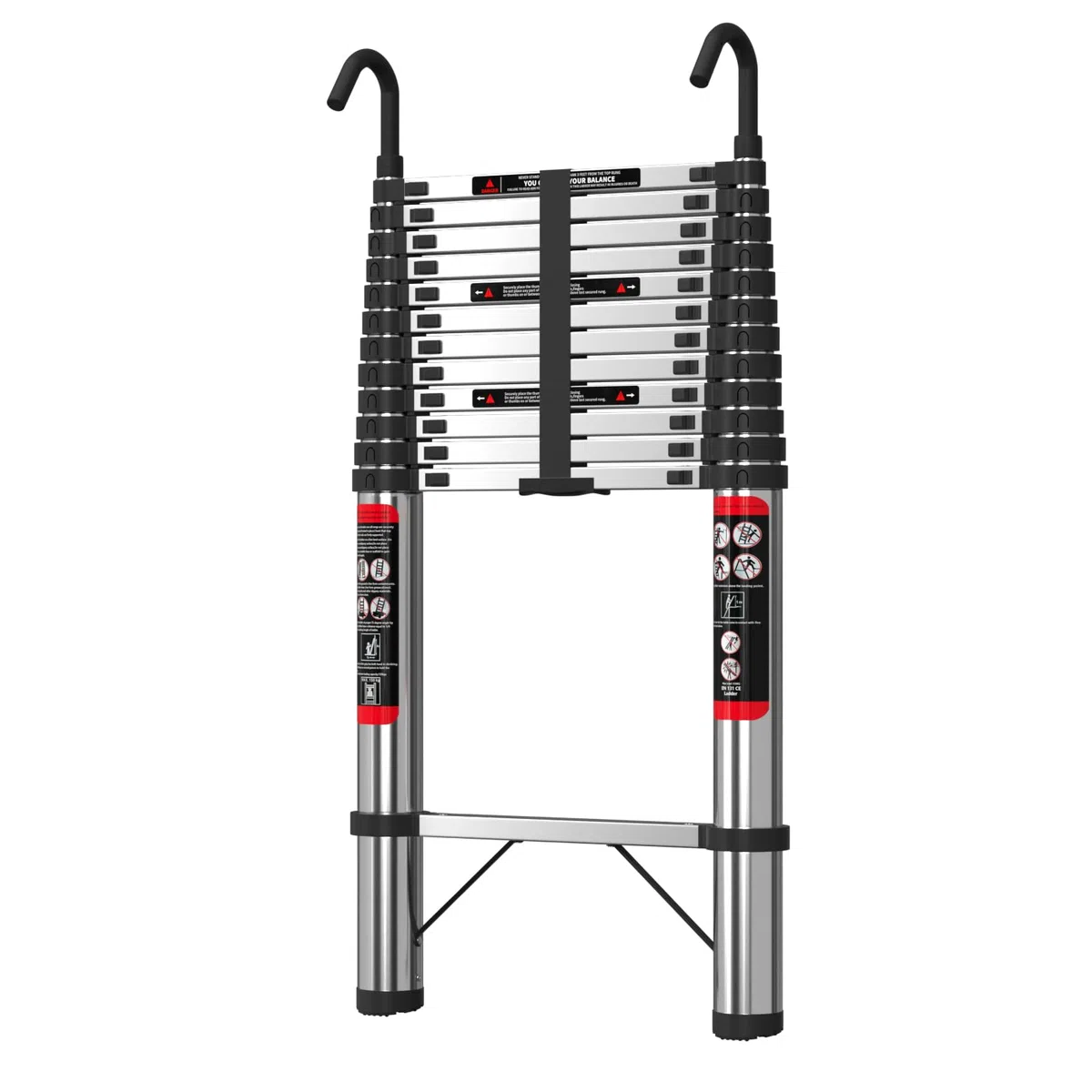 Scala telescopica da 5 m, con gancio, in acciaio inox, portatile, estensibile, scaletta per soffitta multiuso, capacità 150 kg, certificata 131