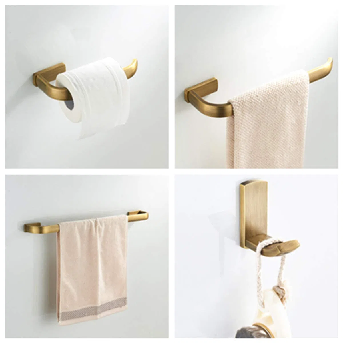 Flybath 4 pezzi Set di Accessori da Bagno - 57 cm Portasciugamani Da Parete Singolo, Anelli Portasciugamani, Porta Carta Igienica, Ganci Portasciugamani, Bronzo Spazzolato