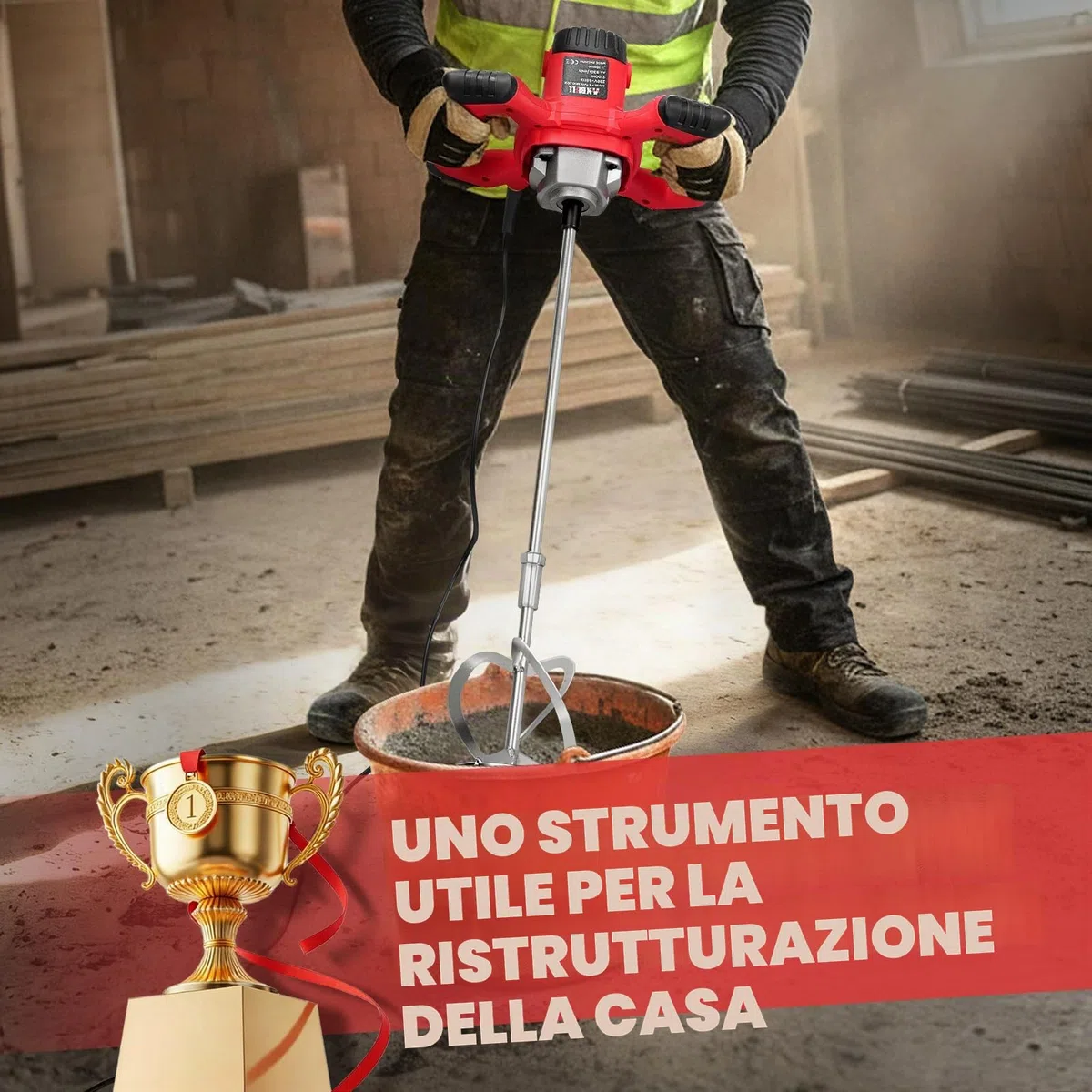 Anbull 2100W miscelatore per malta,Miscelatore Cemento, Miscelatore per Colla, Miscelatore Camion Betoniera, 6 velocità 0-930 giri/min, miscelatore per malta M14
