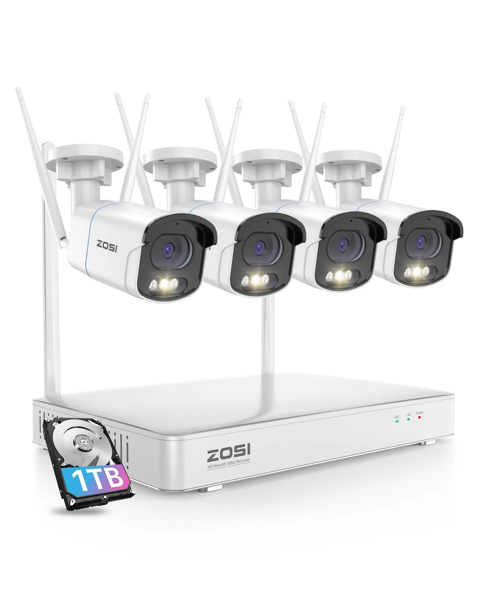 ZOSI 4MP Kit Videosorveglianza WiFi Esterno, 4X Telecamera Bullet, H.265+ 8CH 1TB NVR, Visione Notturna a Colori, Rilevazione di Persone, Audio Bidirezionale, Allarme Intelligente