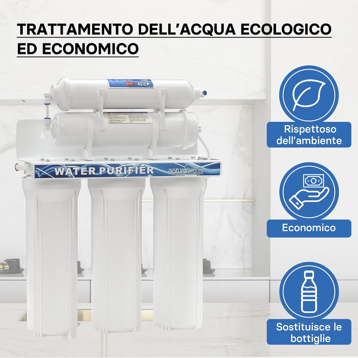 Naturewater Filtro dell'acqua a 5 livelli NW-PR305, con cartucce filtranti da 254 mm, con rubinetto