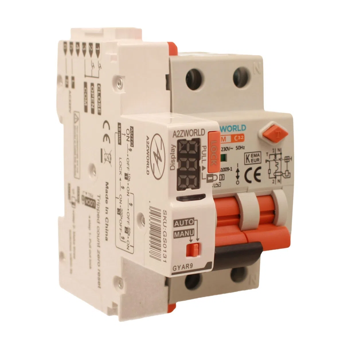 Interruttore Magnetotermico Differenziale Con Riarmo Automatico, RCBO Tipo AC Curva C, Idn 30mA / 0.03A, In 25A, 1P+N 6kA, 3 Moduli, con 3 Tentativi di Riarmo (10s/60s/300s)