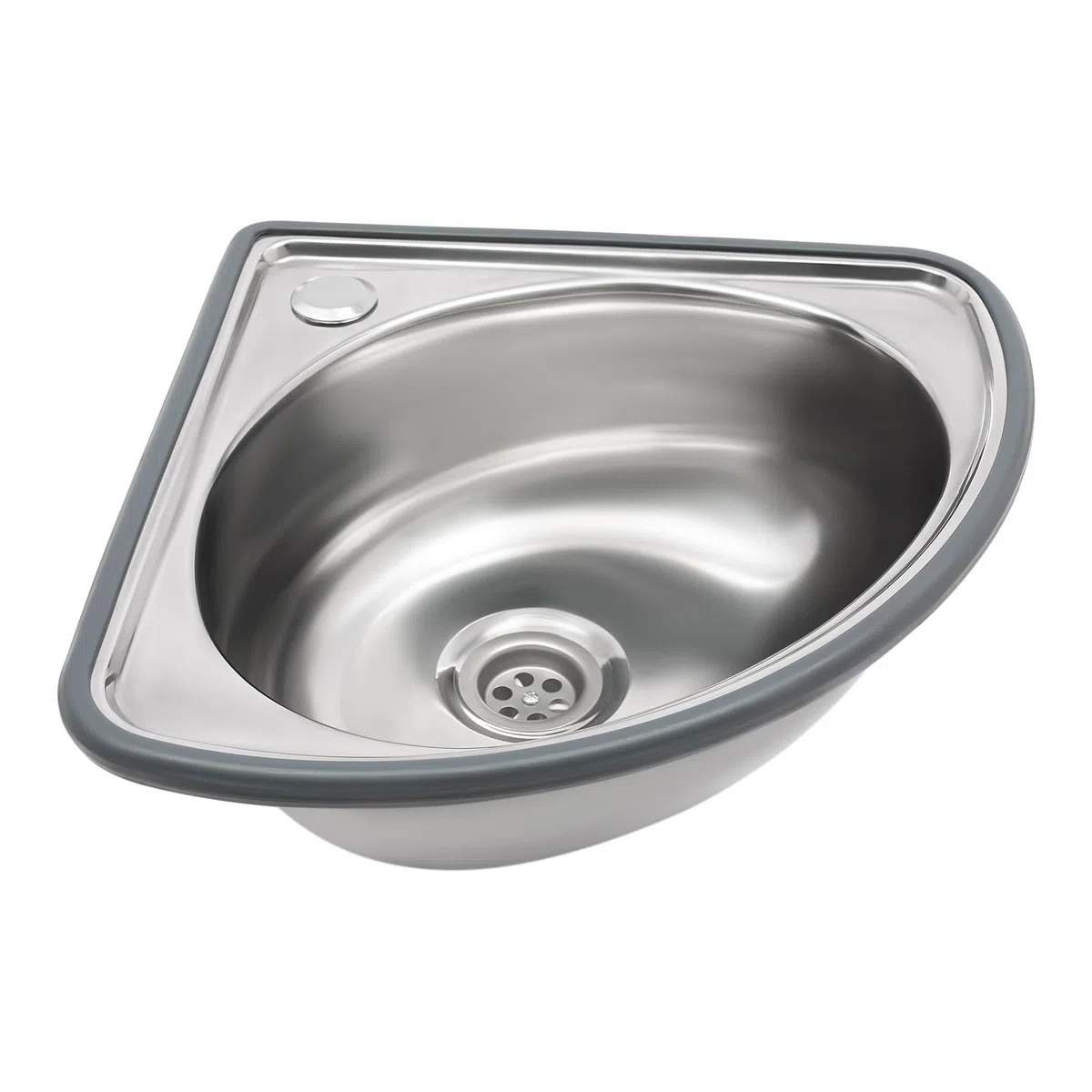 Lavabo angolare 44 x 37 x 13,2 cm, fino a 25 kg, triangolare, con tubo di scarico da 80 cm, per il montaggio a parete, in acciaio inox, piccolo lavello per bagno, cucina, garage