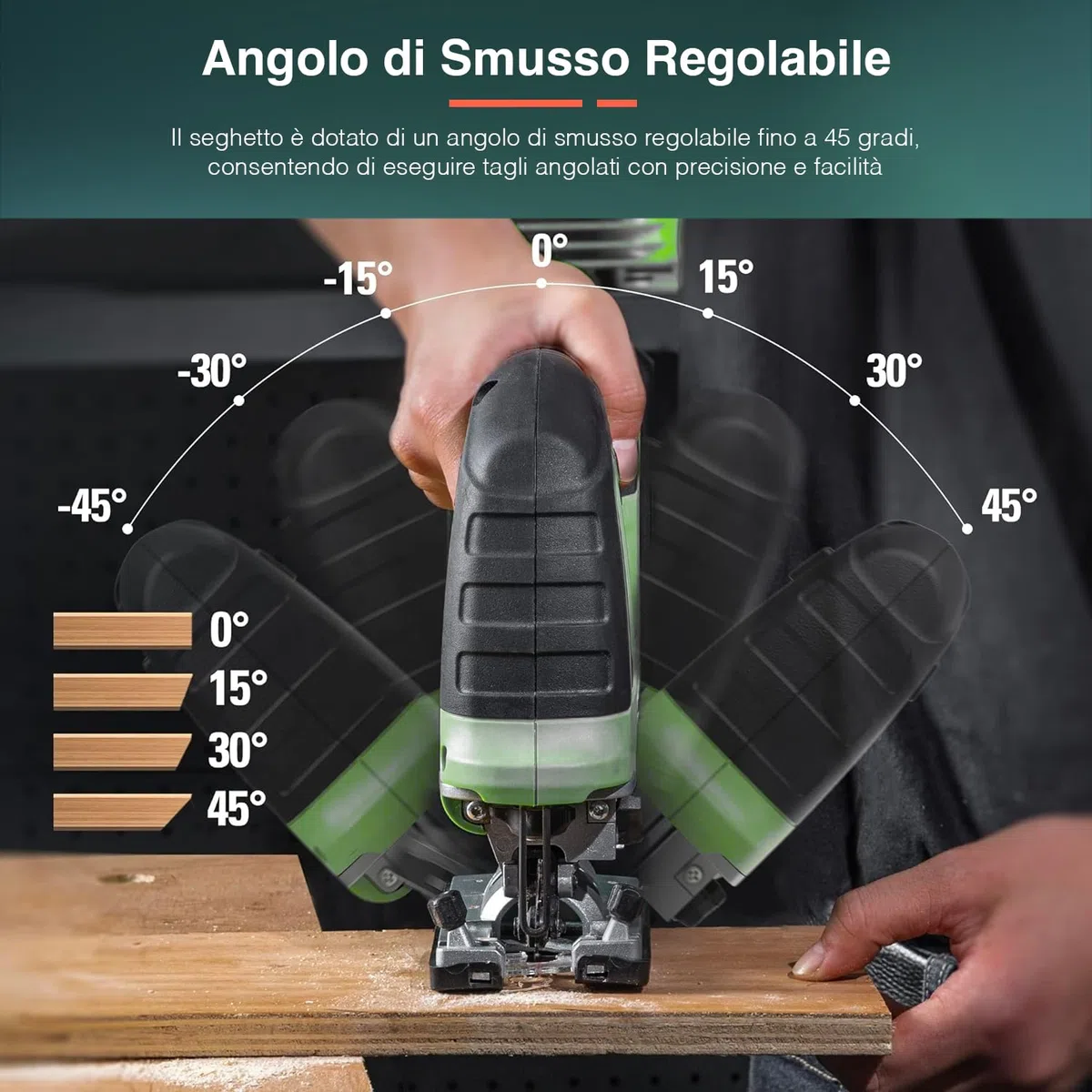 Seghetto Alternativo Pendolare 20V, con 2 Lame Incluse, Motore Bipolare, Telaio in Alluminio Ultraleggero, Angolo di Smusso 45°