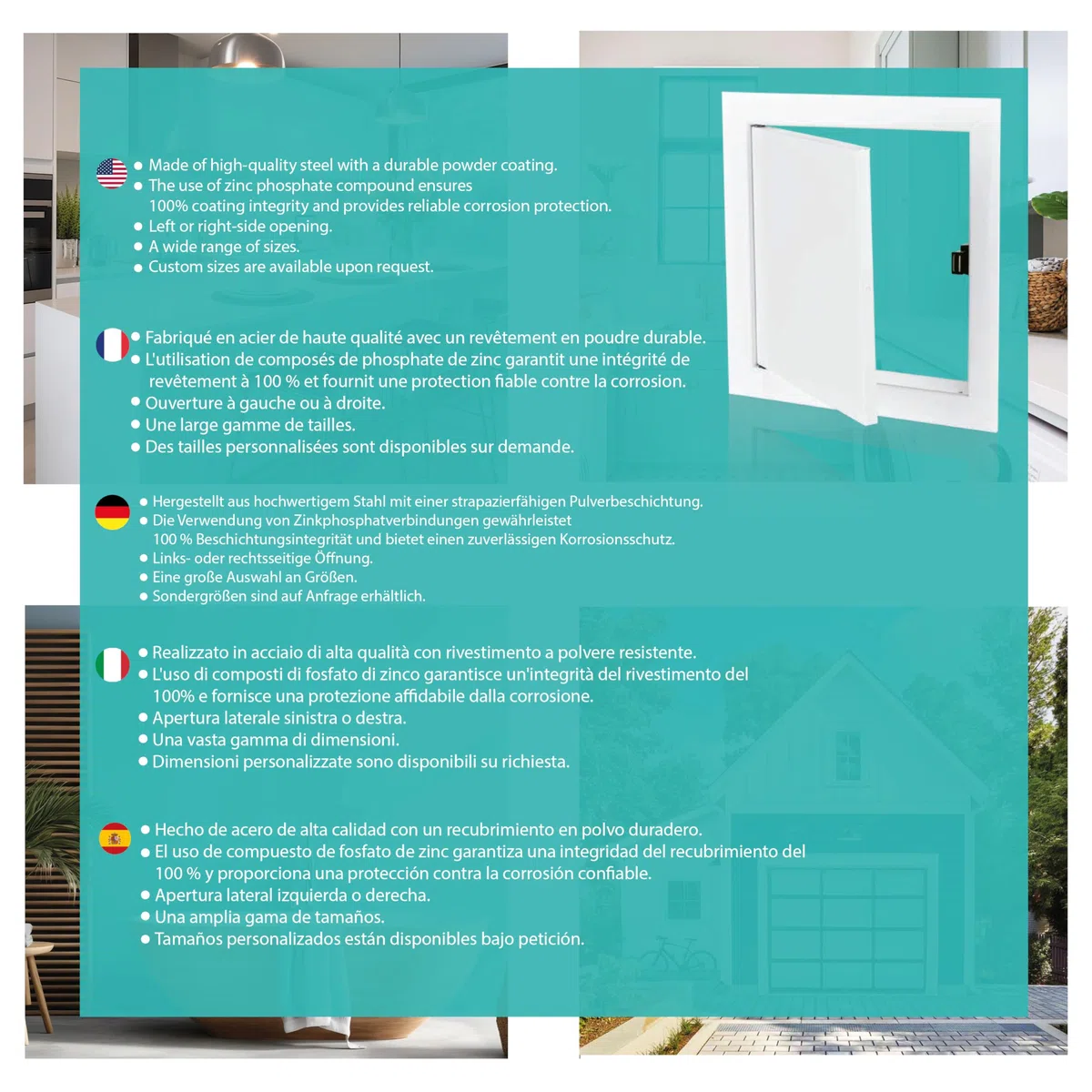 Sportello di Ispezione in Acciaio 600 x 800 mm con Chiusura Magnetica, Apertura Laterale Sinistra/Destra, Pannelli di Accesso per Contatore dell'Acqua, Soffitto, Vasca e Scatole per Fusibili