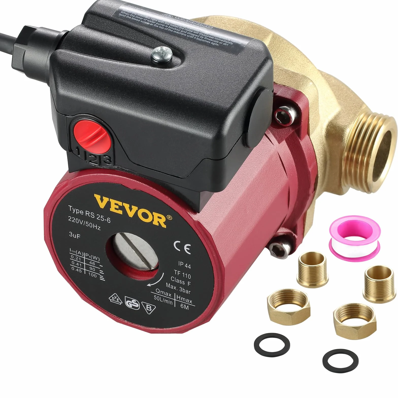 VEVOR Pompa di sovrapressione Silenziosa Pompa Acqua Soffiatore Domestico con Flusso Massimo 50 L/min Altezza 6 m Alloggiamento Pompa in Ghisa Testa di Pompa in Ottone per facilitare la circolazione