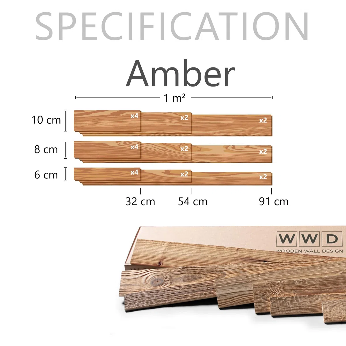 Modello "Amber" Pannelli da parete in legno riciclato 1m2