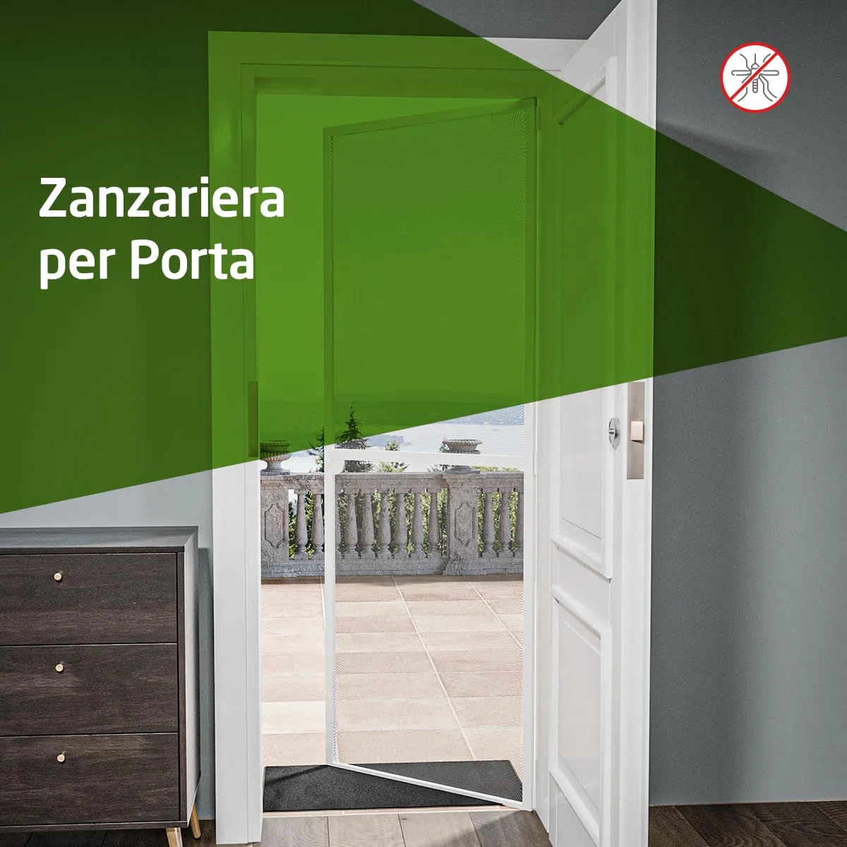 Amig - Zanzariera porta - Zanzariera regolabile con kit completo - Protezione efficace contro insetti - 100 x 220 cm - Alluminio/Fibra di vetro - Bianco/Grigio