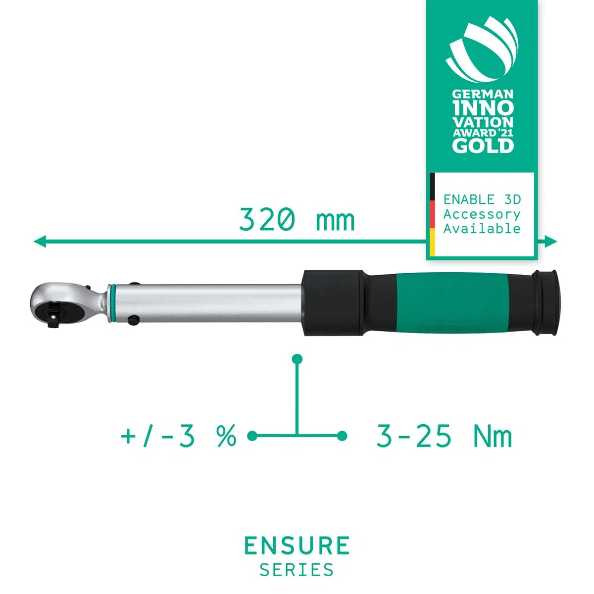 Chiave dinamometrica bicicletta 1/4 pollice 3-25Nm Serie ENSURE di WIESEMANN 1893 I Chiave dinamometrica a doppia graduazione e serraggio a destra I In acciaio cromato Q-30 I In pratica custodia I