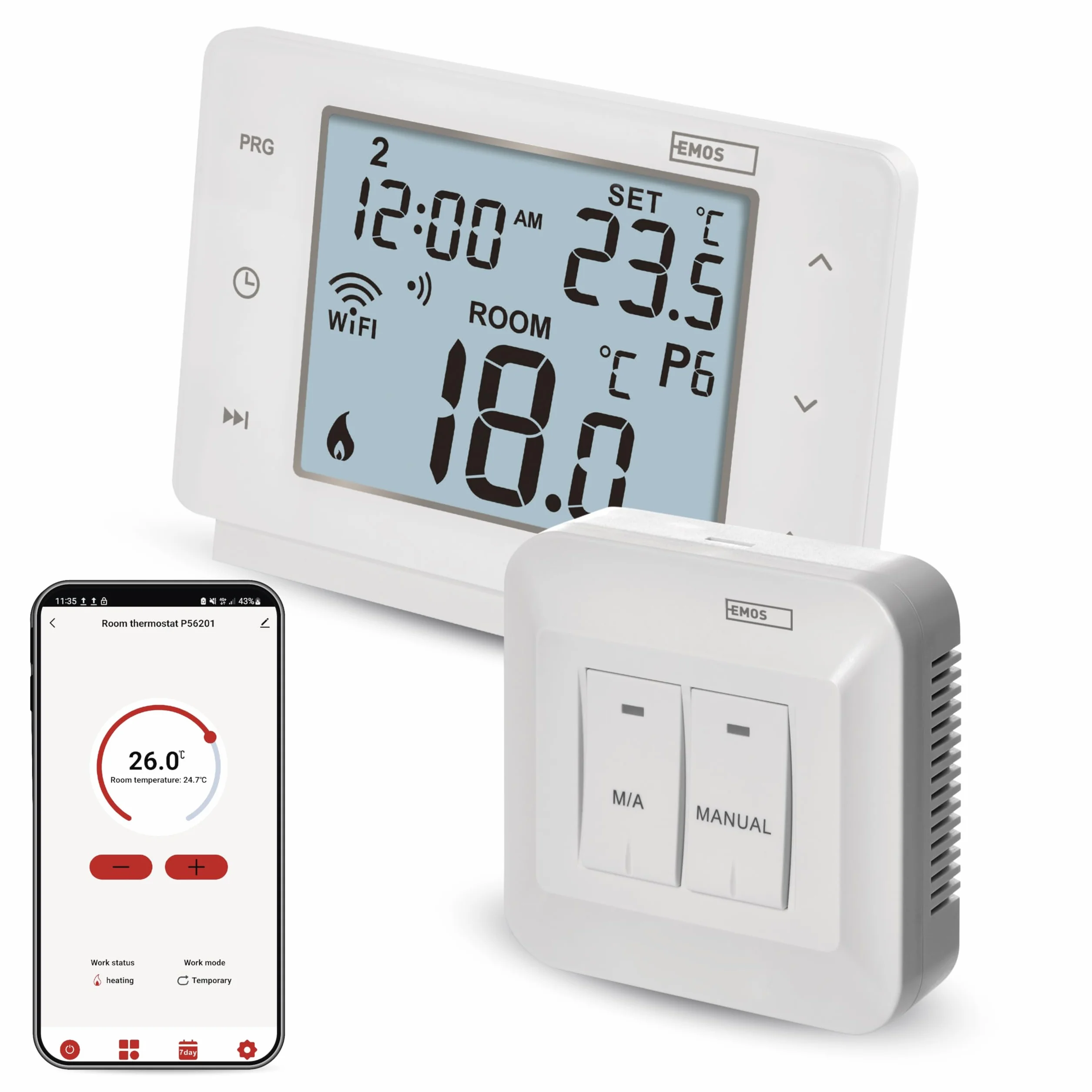 EMOS GoSmart - Termostato smart per la casa con app - WiFi - Termostato IP per riscaldamento/raffreddamento - a risparmio energetico - compatibile con Tuya, Google Assistant, Alexa - wireless - bianco