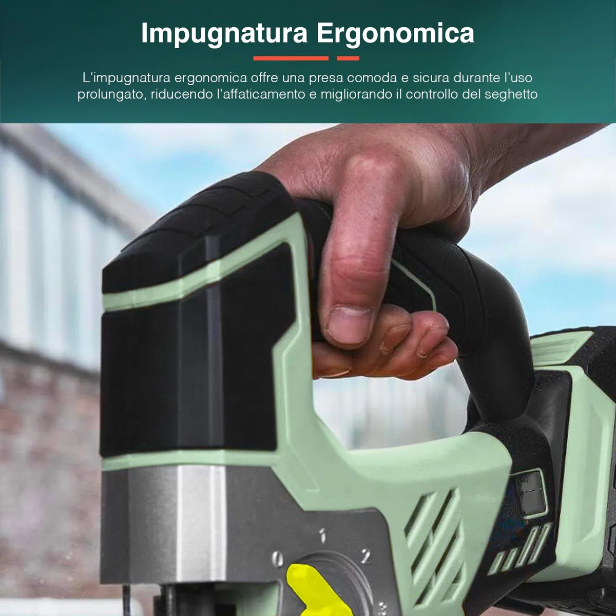 Seghetto Alternativo Pendolare 20V, con 2 Lame Incluse, Motore Bipolare, Telaio in Alluminio Ultraleggero, Angolo di Smusso 45°