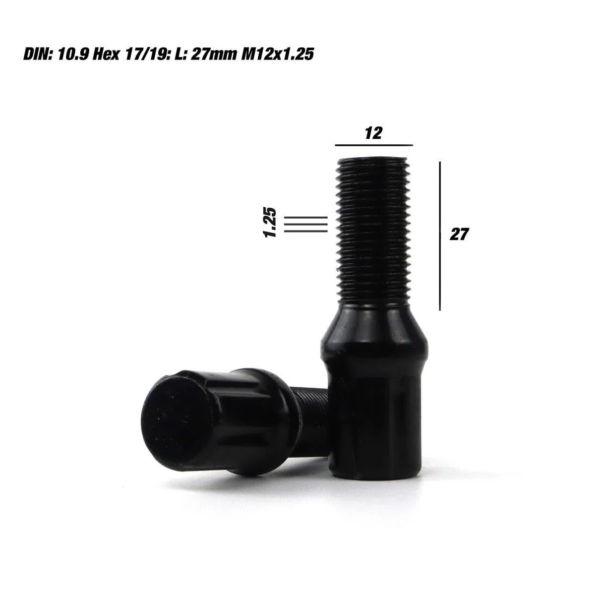 OMP SPEED Set di 20 viti a ruota con metrica M12X1.25 Chiave da 17/19 Lunghezza filettata da 27 mm, colore nero e materiale DIN 10,9