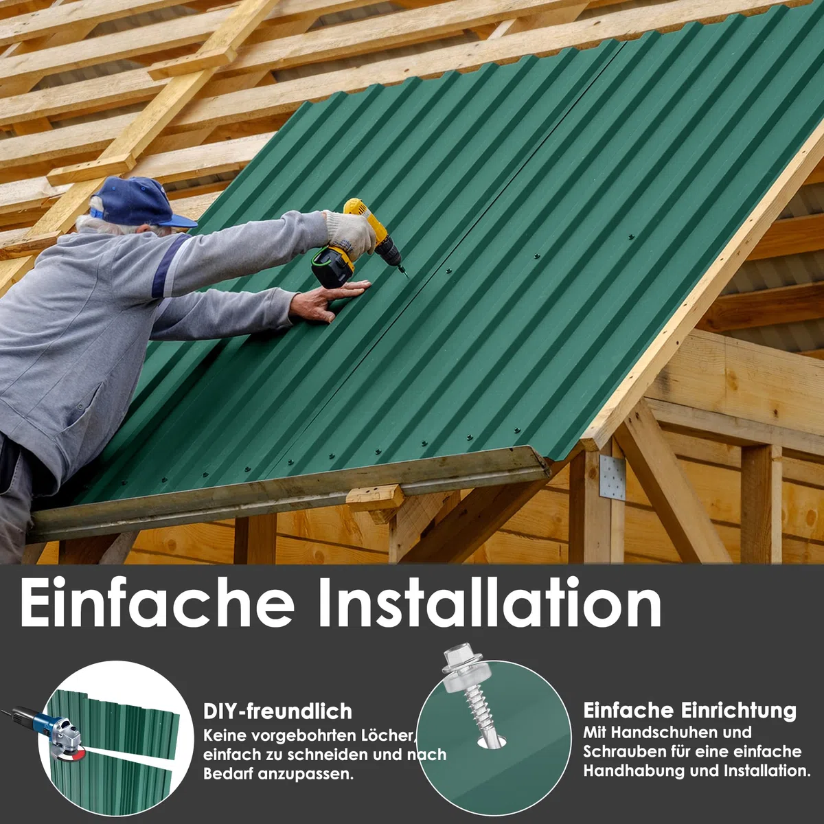 LARS360 12 x lamiera trapezoidale per tetto, 129,5 x 45 cm, 7 m², profilata zincata, ondulata 0,25 mm, pannelli per tetti in acciaio zincato per casetta degli attrezzi, inclusi guanti
