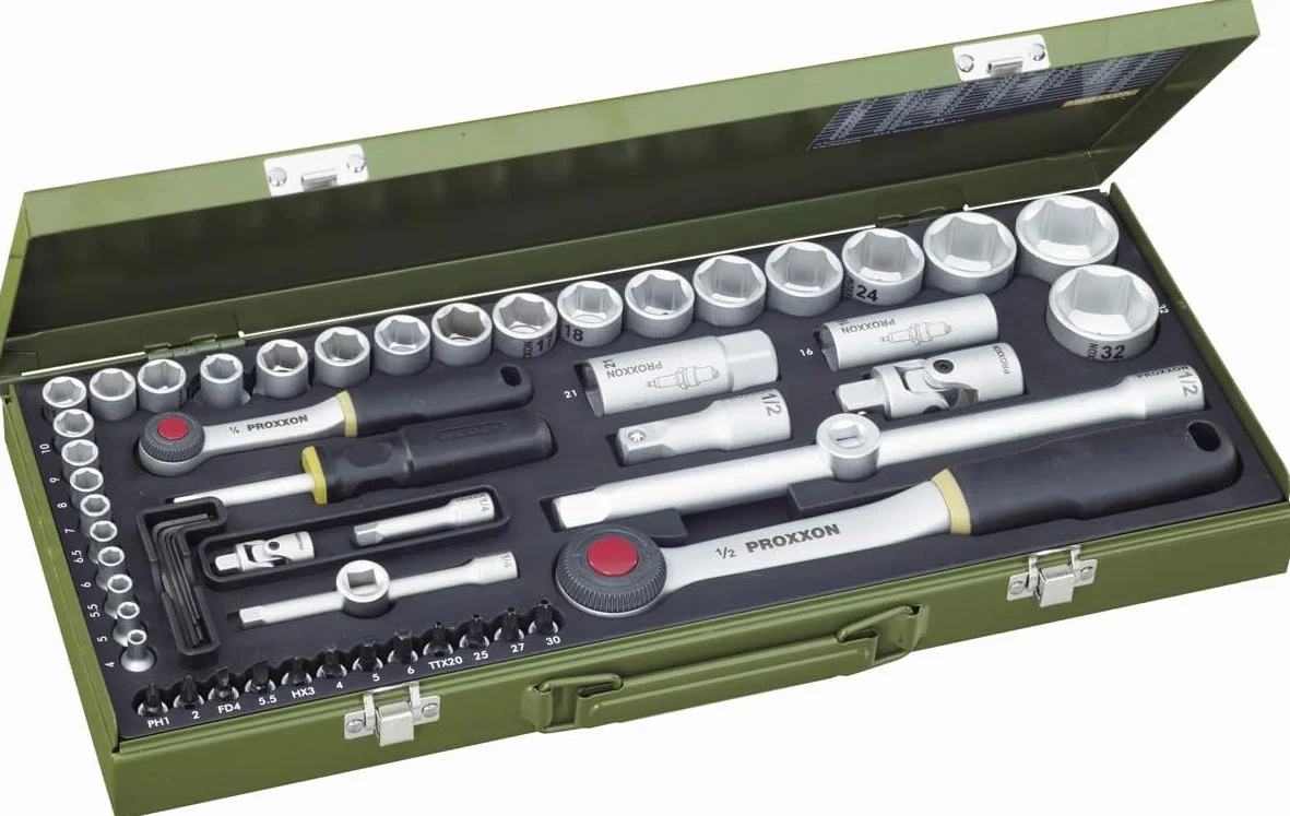 PROXXON 23040 Set Completo Chiavi a Tubo, 1/4" e 1/2", 56 Pezzi, 0 V, Nero, Set di 56
