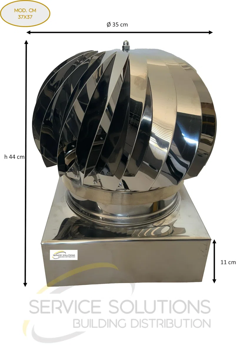 SERVICEWEBSHOP | Comignolo Girevole in Acciaio Inox AISI 304 con Cuscinetti a bagno d’olio, Cappello Eolico per Canne Fumarie e Camini, Base Quadrata Attacco Femmina (CM 37x37)