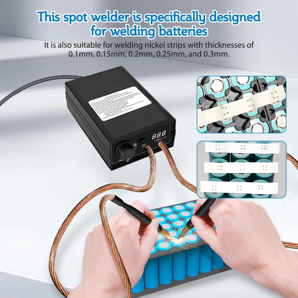 8000W Saldatrice a Punti Macchina Portatile per Saldatura a Punti per Batterie, Attrezzatura Ricaricabile con Penna di Saldatura per Nastri di Nickel da 0,1~0,3 mm