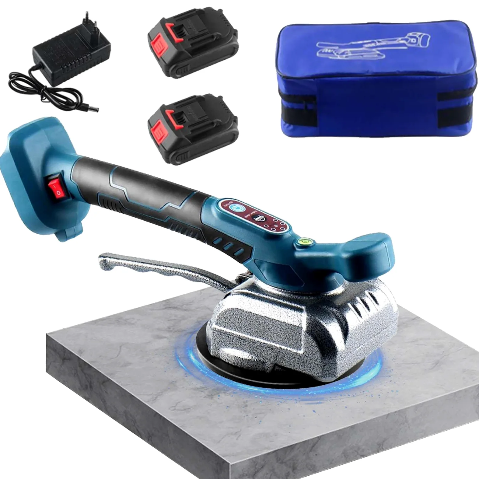 Macchina per la posa di piastrelle Macchina per la posa di piastrelle Vibratore elettrico per piastrelle con 2 batterie e caricabatterie, 130x130 mm ventosa 5 livelli Capacità di carico 100 kg