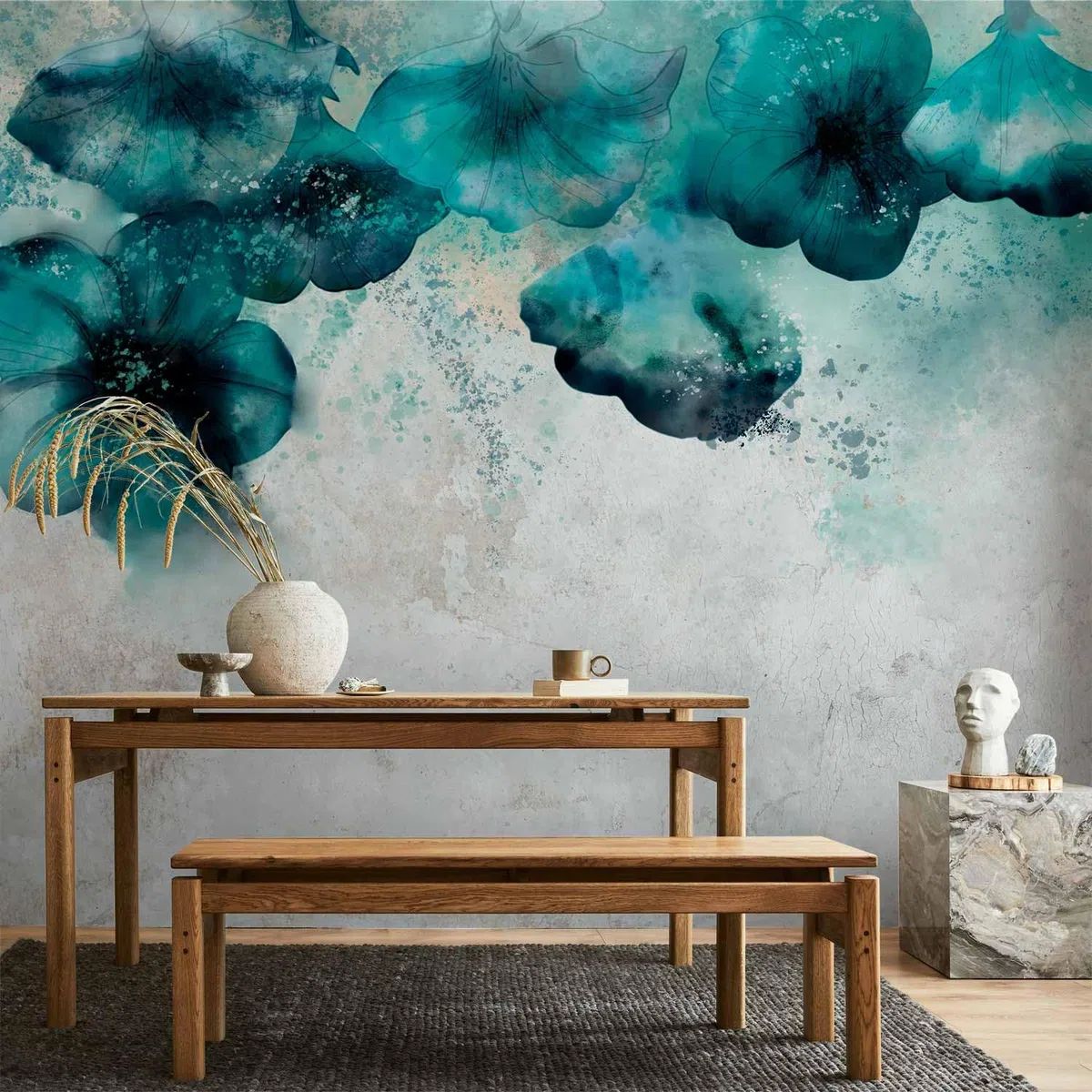 murando - Carta da Parati Adesiva Papavero 392x280 cm Fotomurali Adesivi Murali Rivestimento Parete Moderna per Pareti Adesiva Muro Decorativo Fotomurale Soggiorno Fiori blu Natura come dipinto