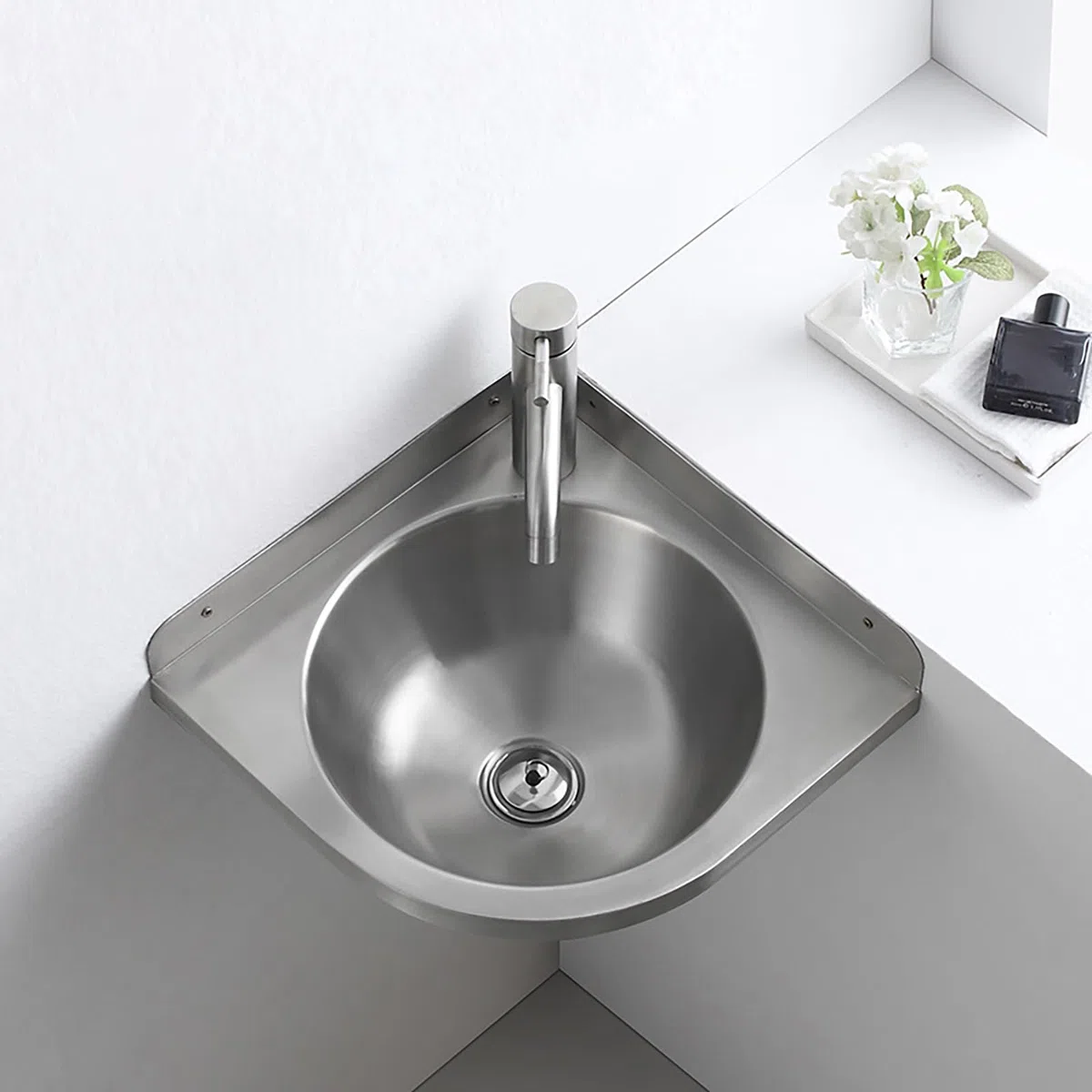 Lavello angolare in acciaio inox 304 da parete, lavello da cucina triangolare, mini lavabo, per camper, roulotte, barca