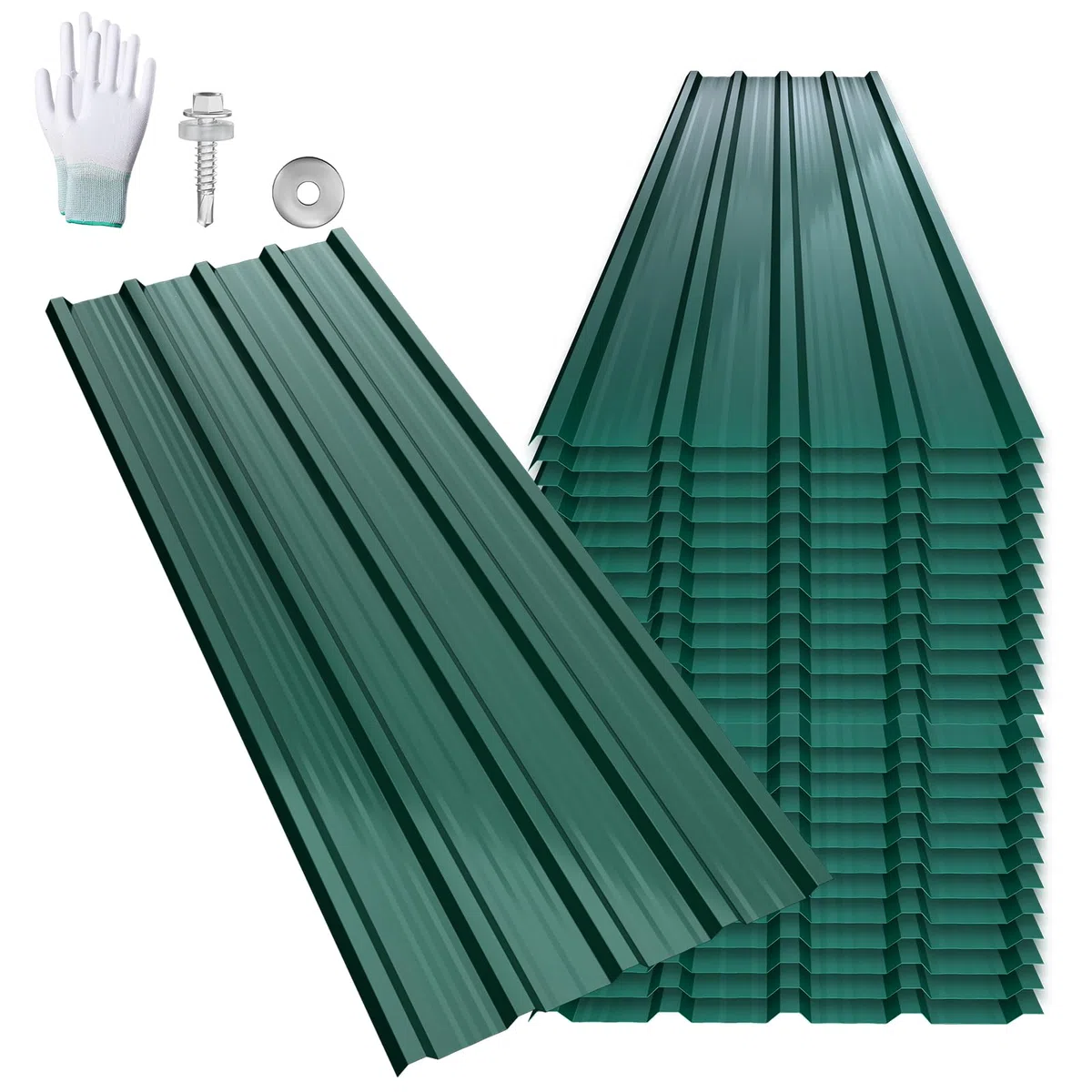 LARS360 24 lamiere trapezoidali da tetto 129,5 x 45 cm, 14 m², lamiera profilata zincata ondulata da 0,25 mm, piastre per tetto in acciaio zincato per capannone, con guanti di montaggio,