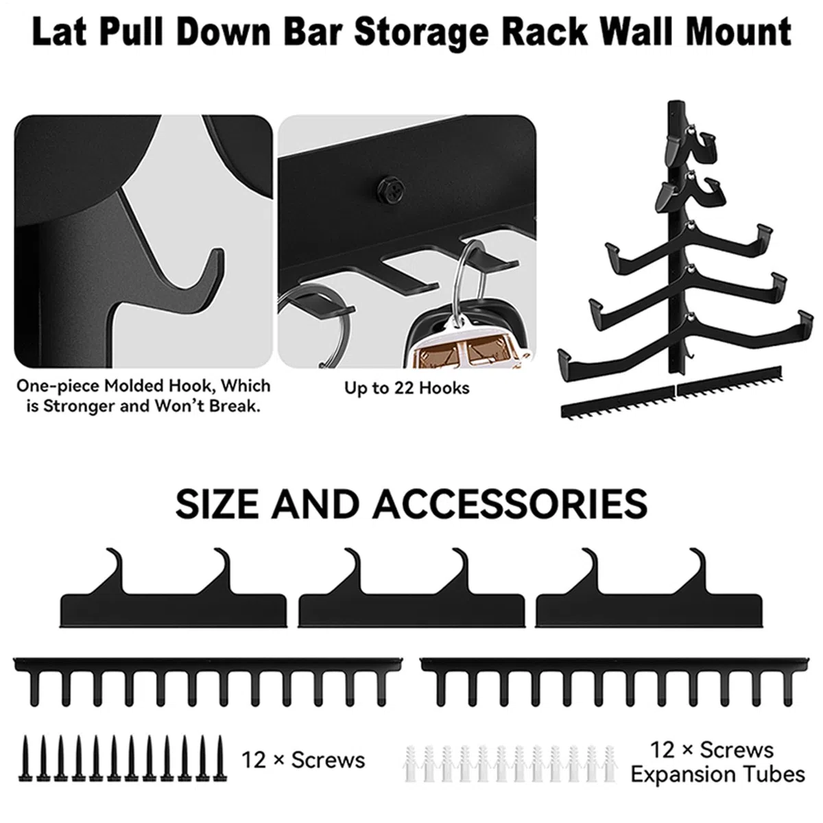 Lat Pull Down Bar Rack – 5 pezzi supporto da parete – Home Cable Attachment Storage Rack – per saltare corda manubri attrezzature fitness appassionati di allenamento