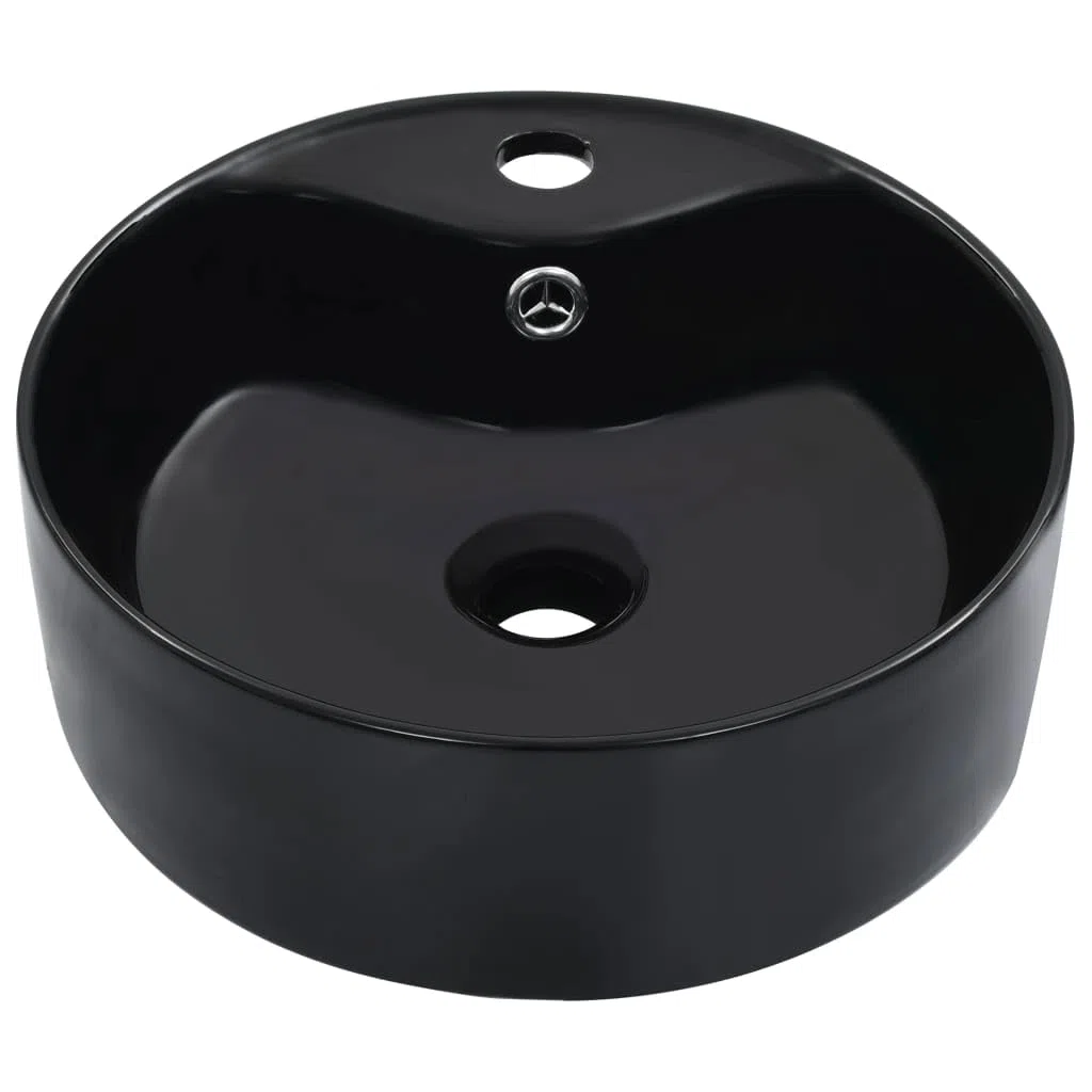 vidaXL Lavandino con Troppopieno Rotondo Moderno Elegante Lavello Lavabo Arredo Bagno Sanitari 36x13 cm in Ceramica Nero