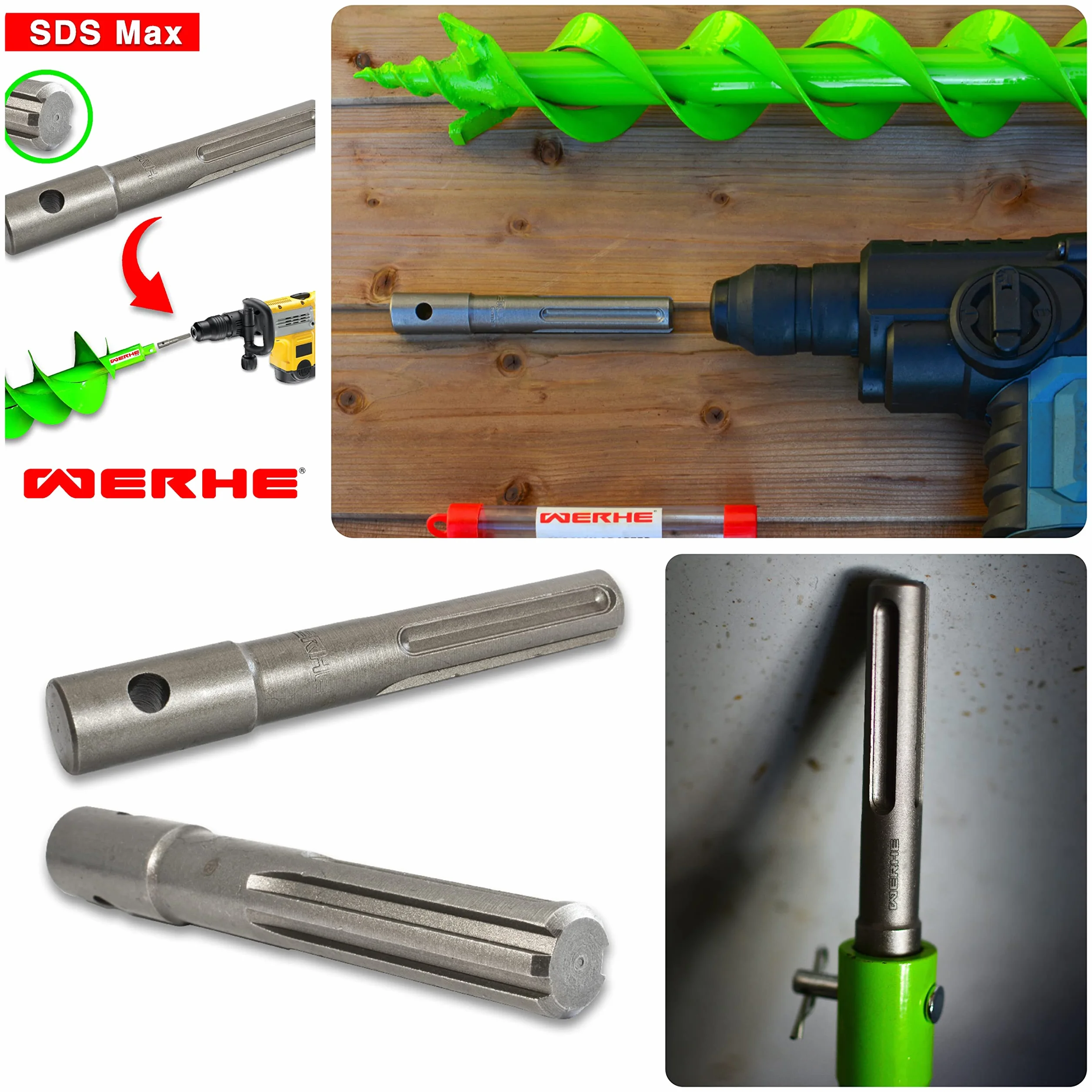 WERHE Trapano professionale per Auger 120 mm doppio albero batteria molto robusto con adattatore SDS Max