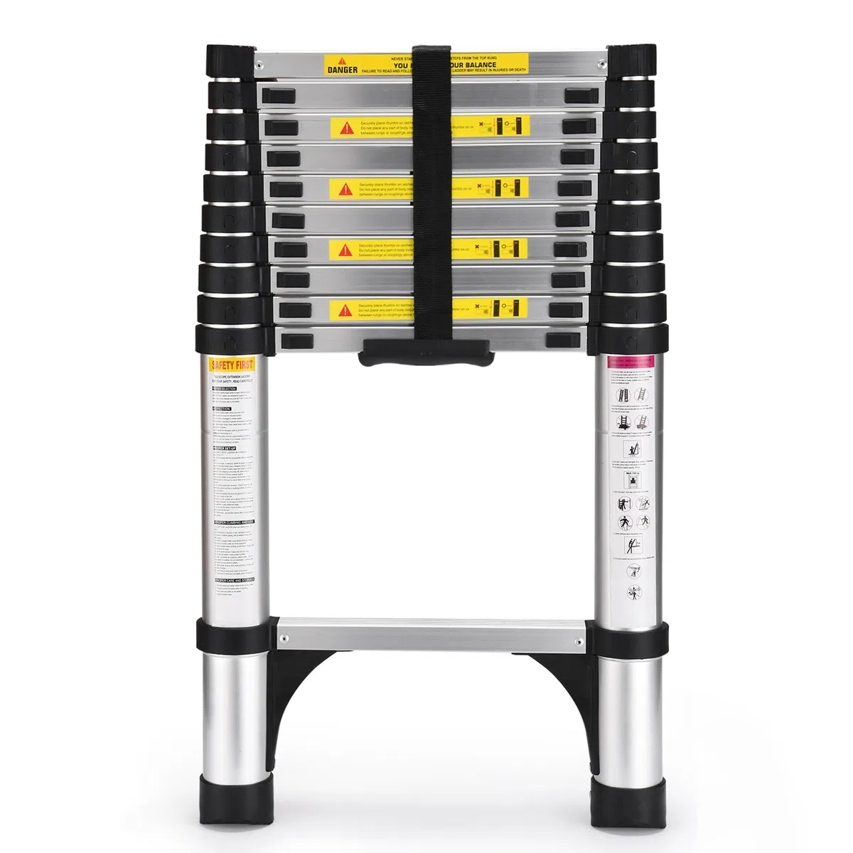 HBTower Scala telescopica da 3,2 metri con piedini antiscivolo, leggera scala pieghevole in alluminio per soppalchi, camper, esterni ed interni, capacità di 150 kg.Argentato