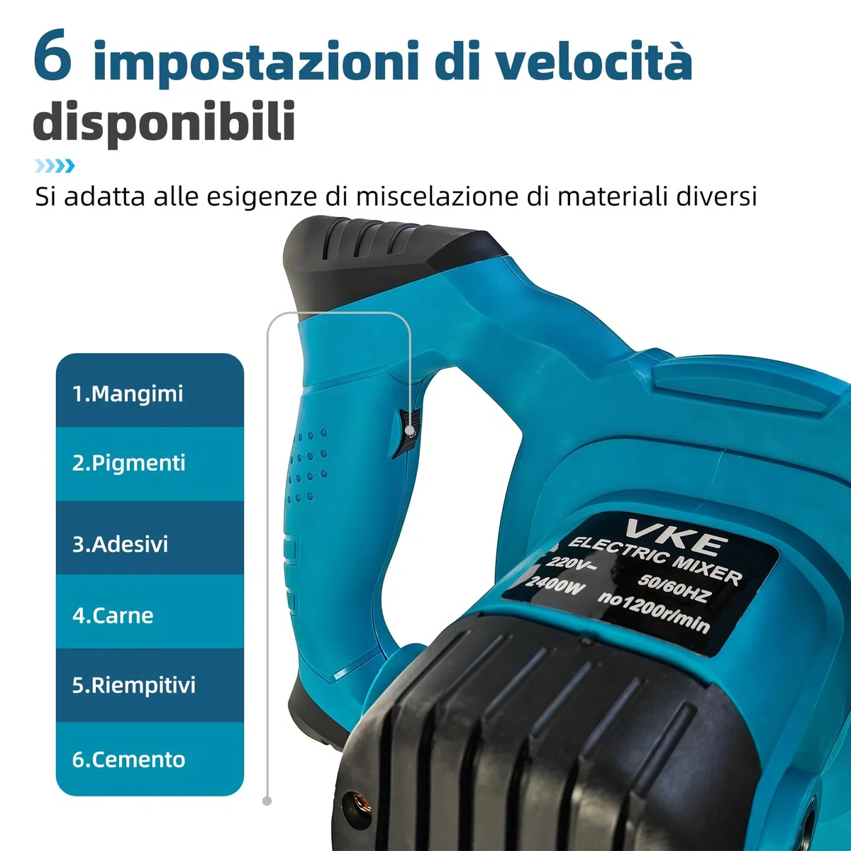 VKE Miscelatore Per Malta, Miscelatore Malta da 2400 W a 6 Velocità, Impastatore Edile Per Calcestruzzo Con Pulsante di Velocità Fissa, Betoniera Piccola Con Borsa Per Riporla, Miscelatore Cemento