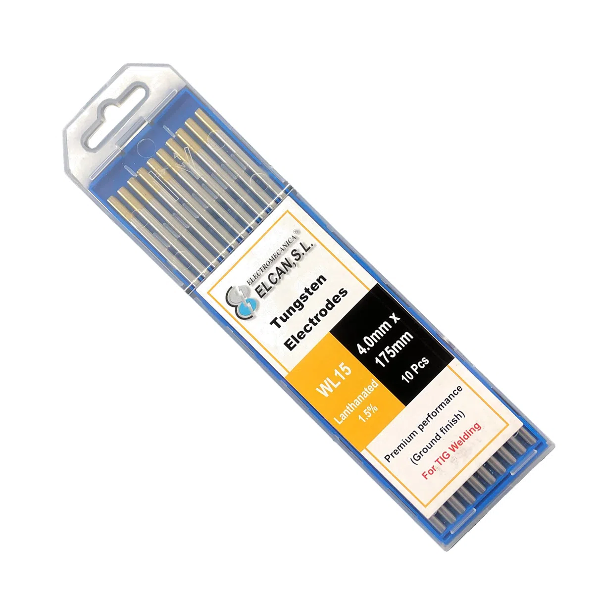 ELCAN Tungsteni saldatura TIG Lantano 1,5% Oro Dorato WL15 professionale, elettrodi per torcia TIG da 1,0 1,6 2,0 2,4 3,2 4,0 mm, 10 unità - Dimensioni: (101,6x175mm)