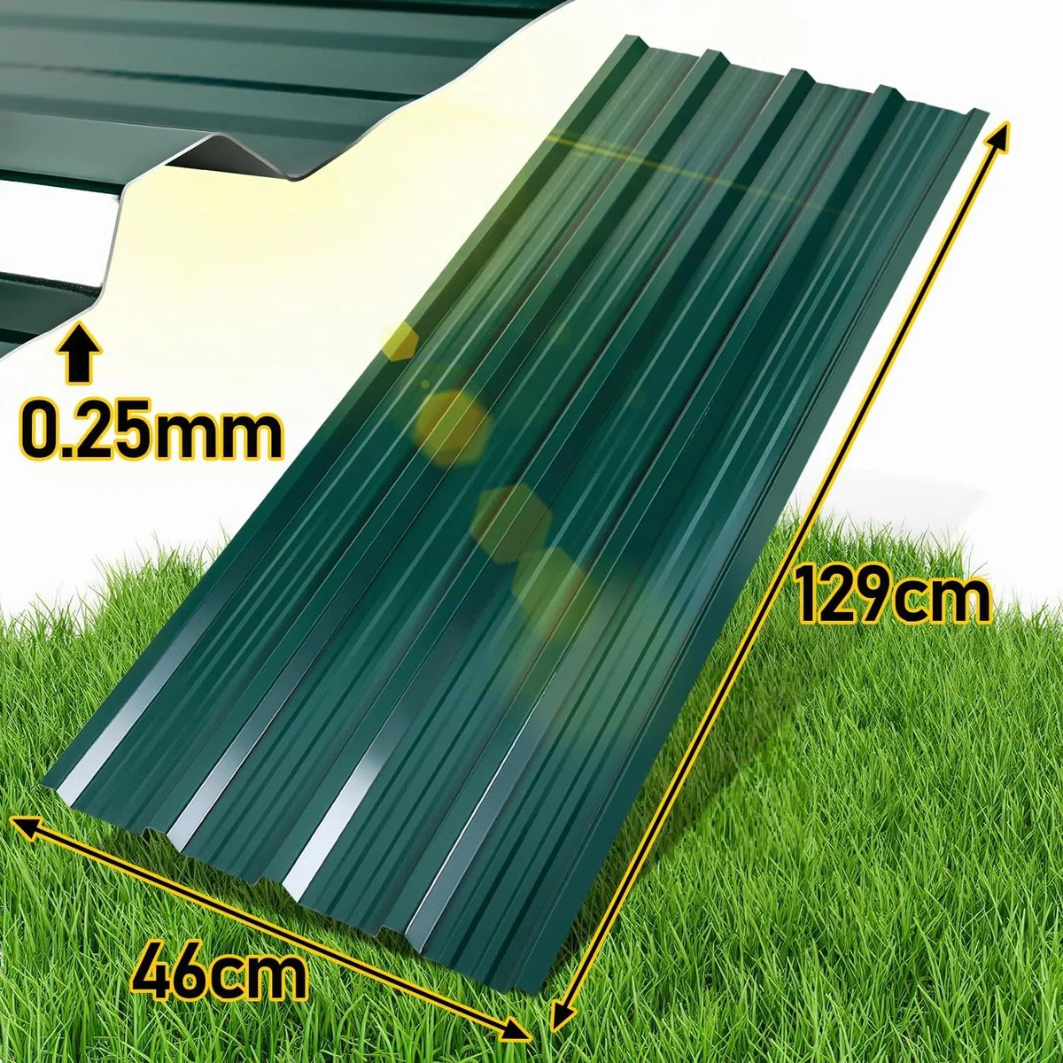 Lamiera profilata, 24 piastre trapezoidali per tetto, 129 x 46 cm = 14 m², lamiera per posto auto coperto, casetta attrezzi, verde