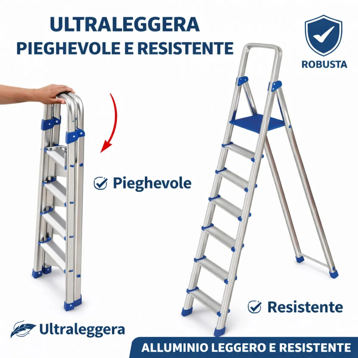 Leonardo Fai Da Te - scala pieghevole in alluminio 5+1 portata 150 kg EN 131 - scala antiscivolo in alluminio max - ideale per uso domestico e lavorativo