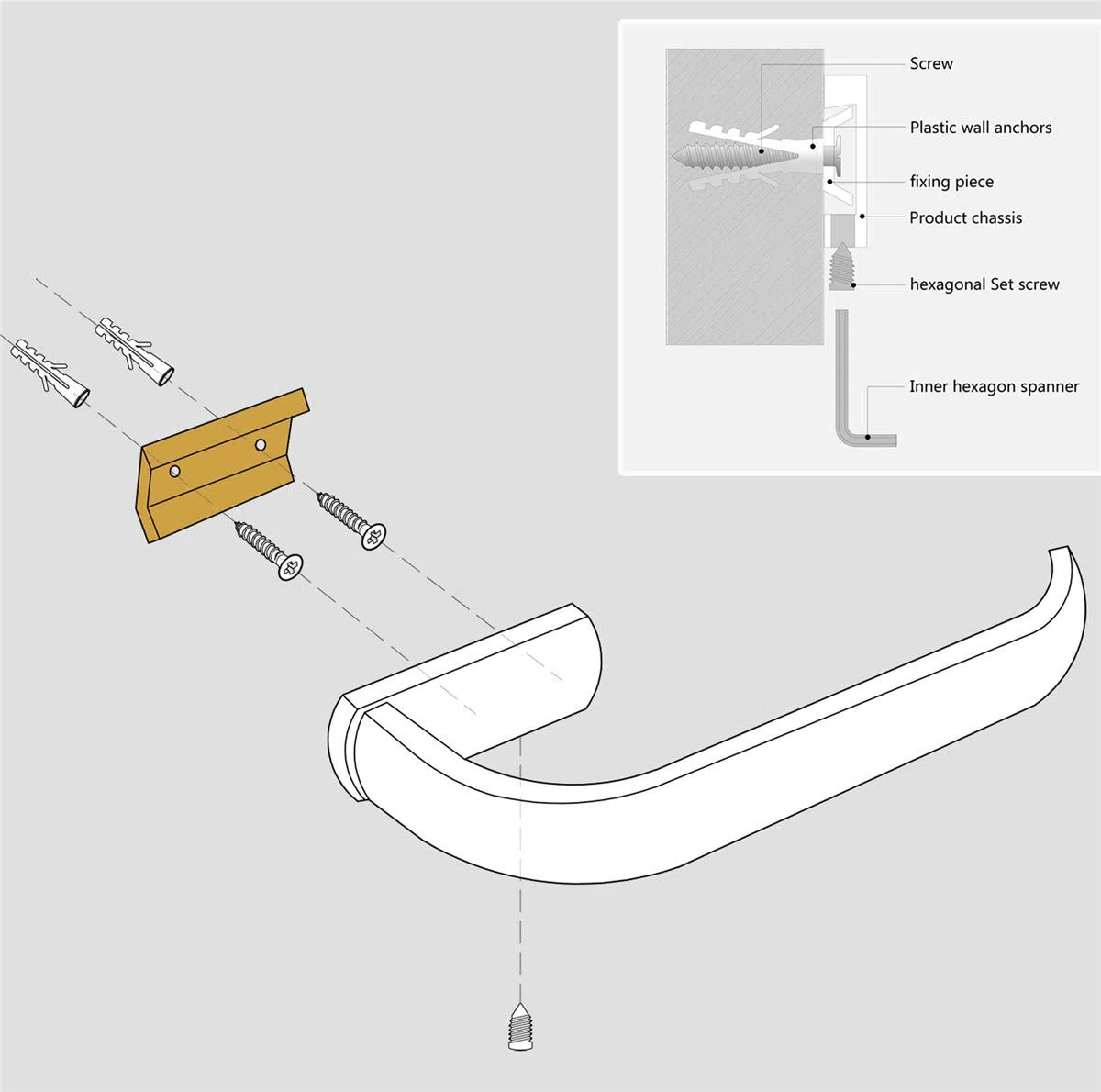 Flybath 4 pezzi Set di Accessori da Bagno - 57 cm Portasciugamani Da Parete Singolo, Anelli Portasciugamani, Porta Carta Igienica, Ganci Portasciugamani, Bronzo Spazzolato