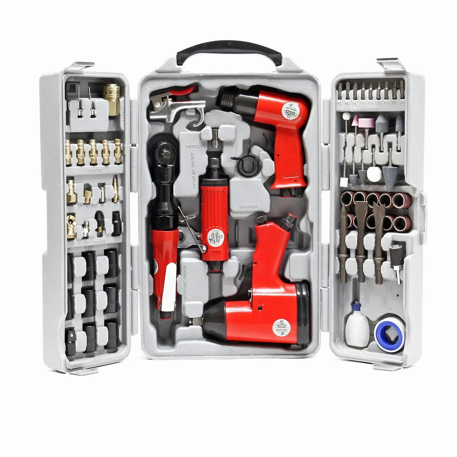 Wiltec Kit accessori per compressore 71 pezzi con 4 utensili pneumatici e inserti