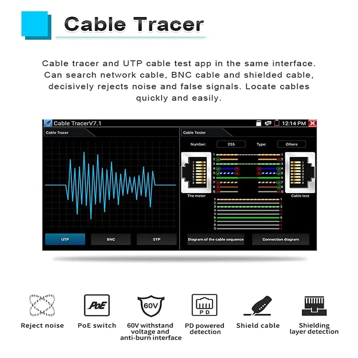 9651C Tester Monitor 5 in 1 con Display Touch da 5 Pollici, Tester Telecamera Integrato WiFi Supporto IP 4K H.2658MP，Tester CCTV Supporto Test 8MP TVI/CVI/AHD HDMI IN+VGA IN