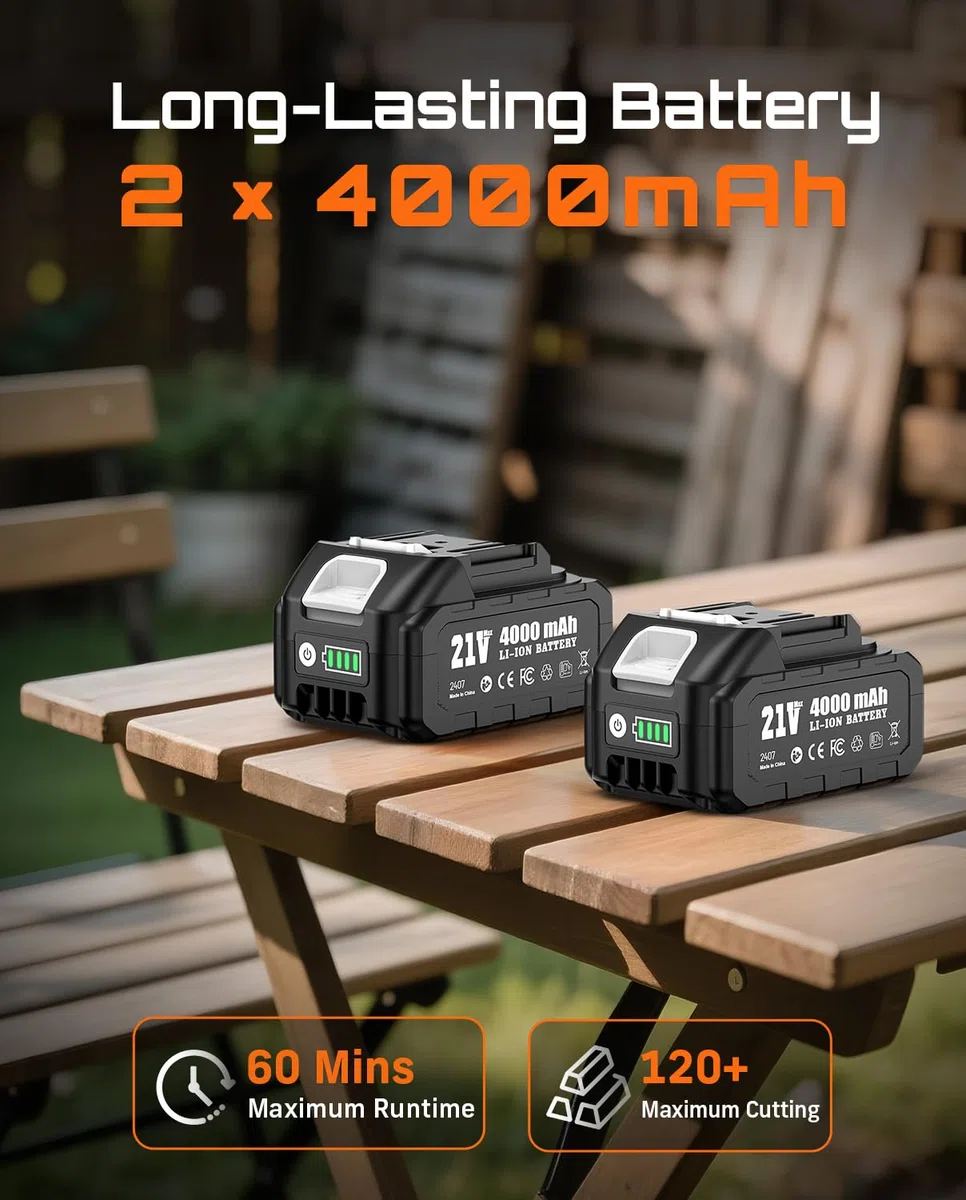 Sega a Gattuccio batteria con 8 lame – 2 batterie da 4000 mAh, motore brushless, velocità variabile 0-3200 SPM, sostituzione lama senza attrezzi, sega alternativa potente per PVC, legno,fai da te