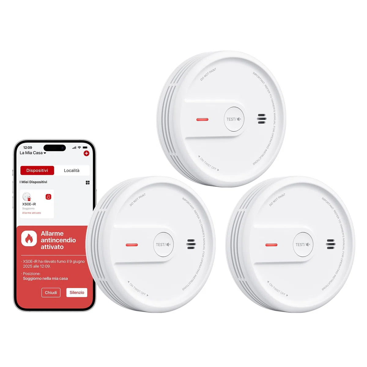 X-Sense Rilevatore di Fumo con Funzione Wi-Fi e App, Allarme Antincendio Intelligente per Casa, Sensore Durata 10 Anni con Batteria Sostituibile, Modalità Notturna, XS0E-iR, 3 Pezzi