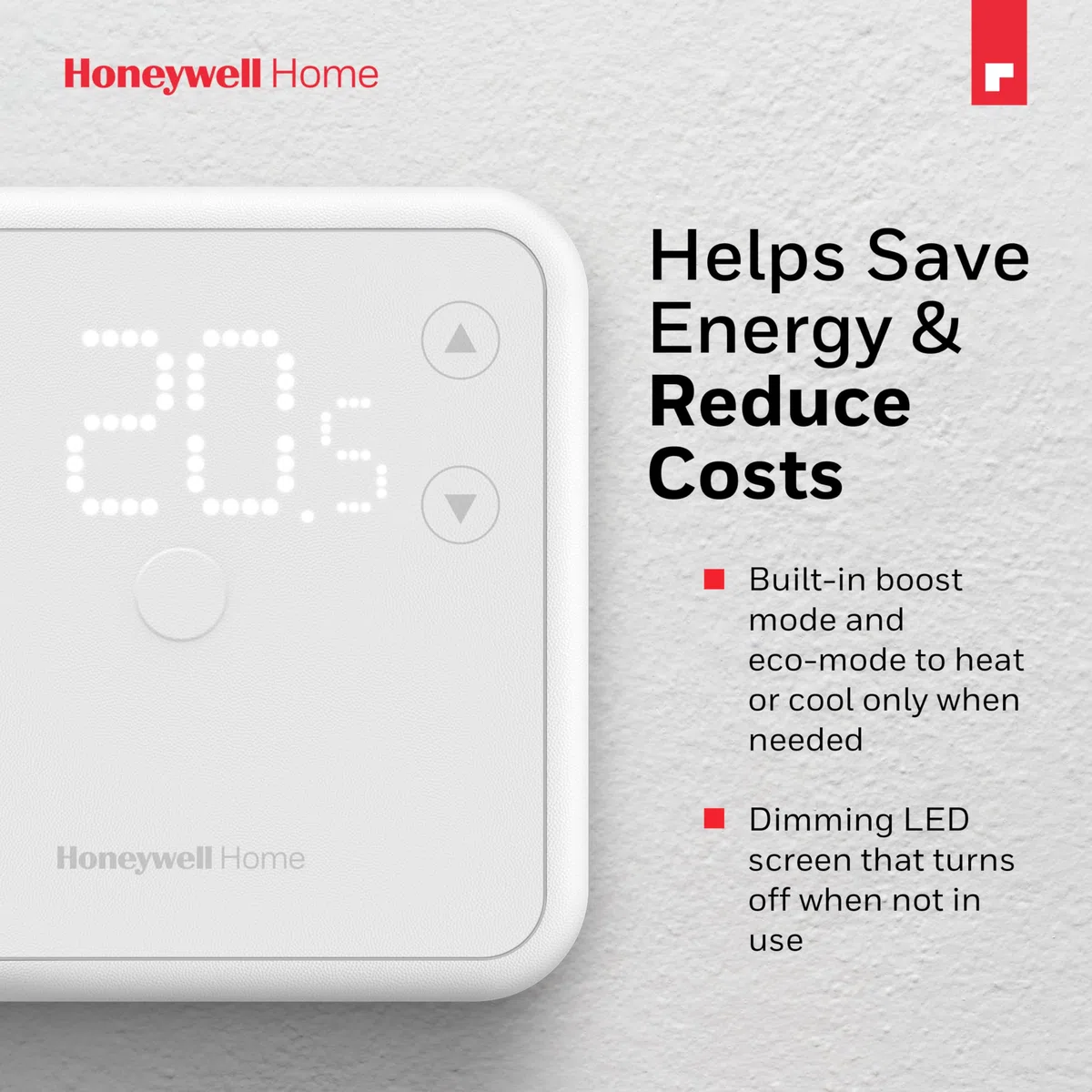 Termostato ambiente Honeywell Home, display a LED di facile lettura ed efficienza energetica, cablato, bianco