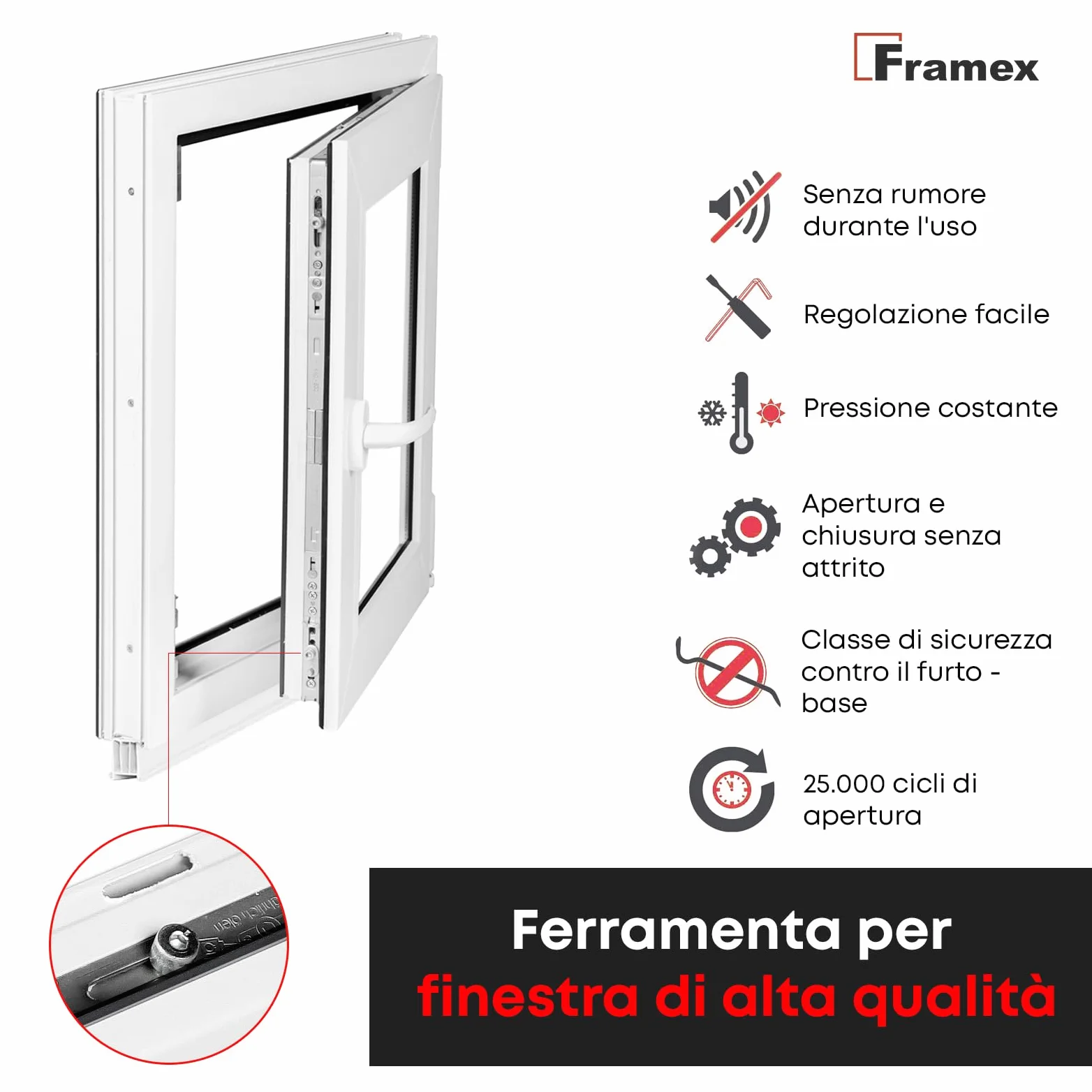 Finestra in Plastica Bianca Larghezza x Altezza 55 x 70 cm (550 x 700 mm) Triplo Vetri (32 mm), Anta-Ribalta, Girevole DIN Destra – Premium